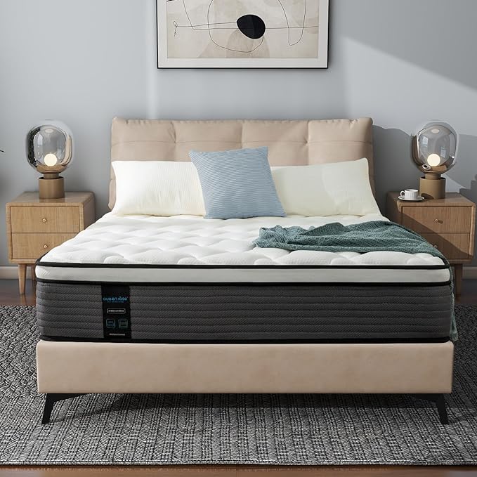 QUEEN ROSE Queen Size Mattress, 12 Inch Pillow Top Hybrid Mattress