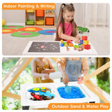 Foldable Sensory Table for Toddlers, Adjustable Height Kids Table, Wooden Activity Table with Metal Legs