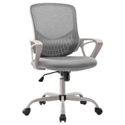 Office Chair - Home Desk Mesh Chair with Fixed Armrest, Executive Computer Chair with Soft Foam Seat Cushion and Lumbar Support, Grey