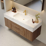 Modern 39" White Floating Bathroom Vanity Set Stone Top Wall Mounted Bathroom