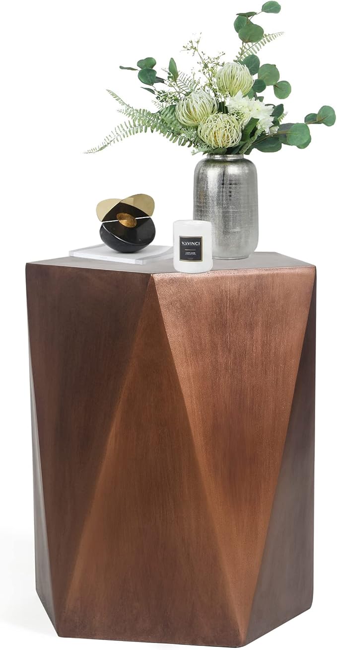 Light-Weight Concrete Outdoor Side Table, Modern Geometric Accent End Table