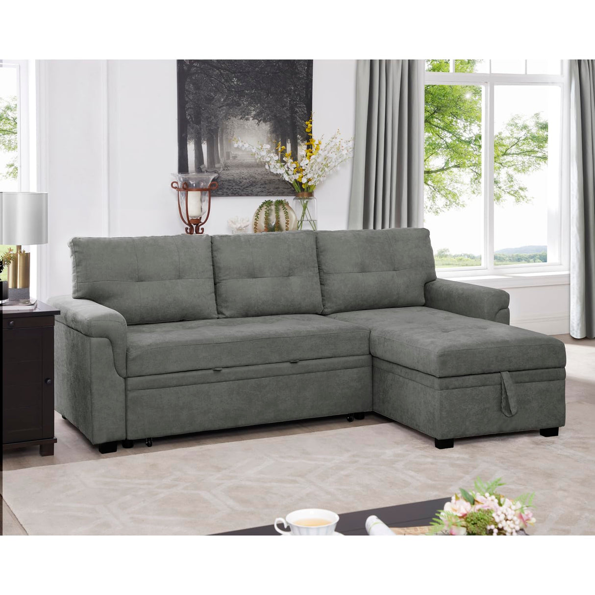 Transform Any Space: Sleeper Sectional Sofa with Convertible Sofa Bed & Inviting Chaise