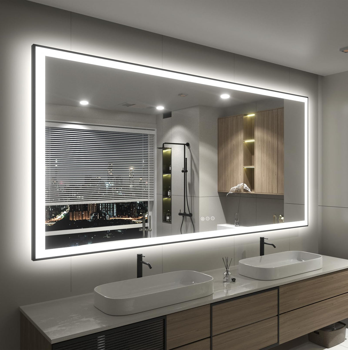 Black Frame LED Mirrors for Bathroom Wall, Large Lighted Vanity Mirrors