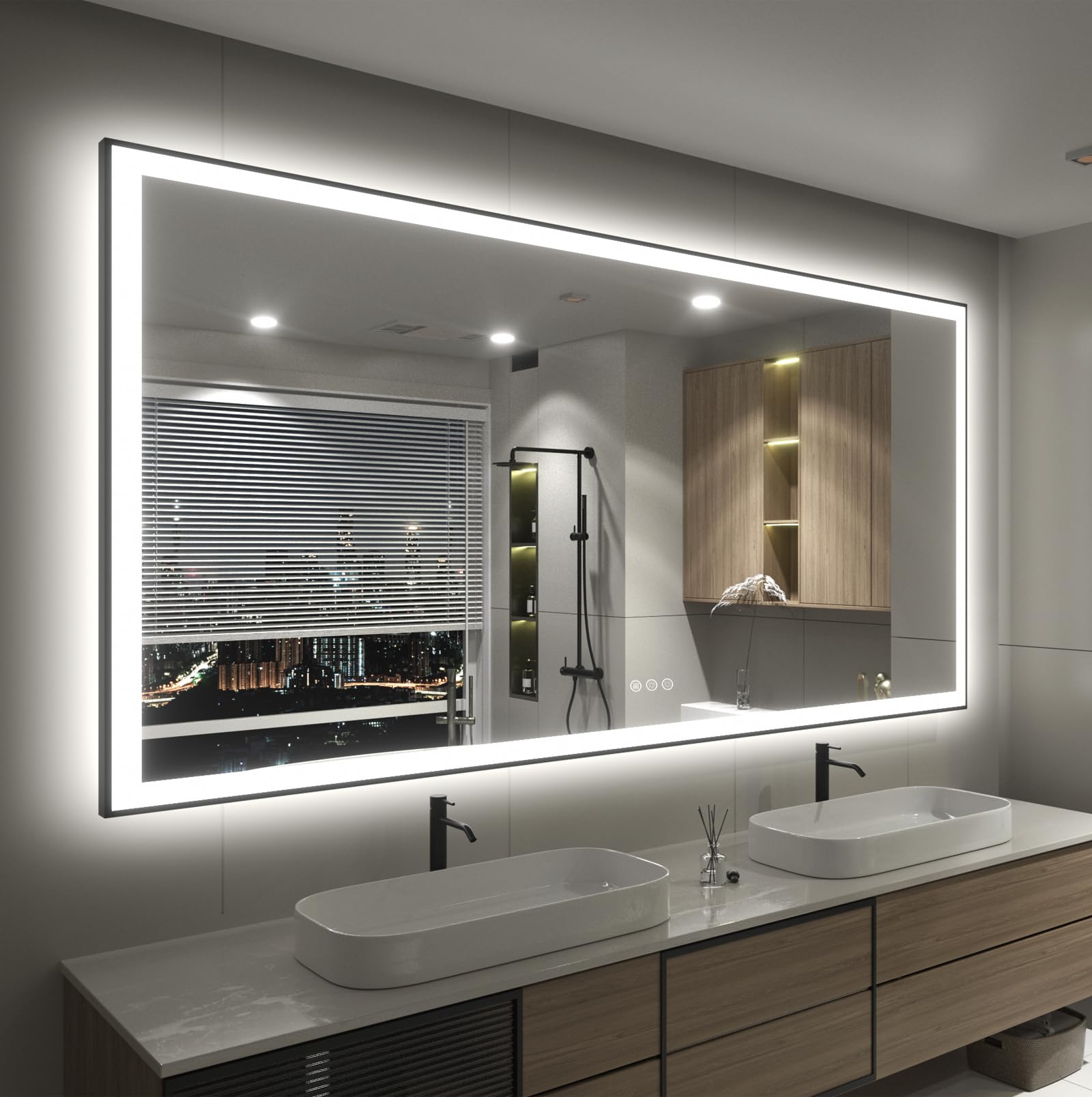 Black Frame LED Mirrors for Bathroom Wall, Large Lighted Vanity Mirrors