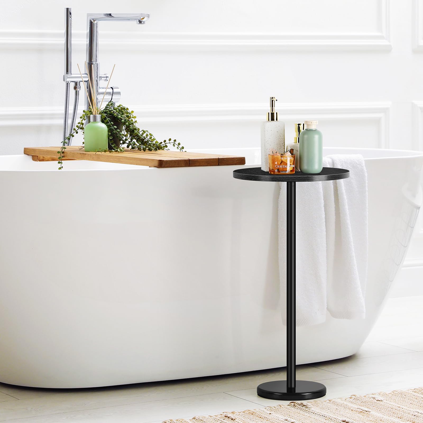 OYEAL Black Drink Table Small Round Pedestal Side Table with Marble Base Modern Cocktail Table for Patio Sofa Couch Chair - Bircata