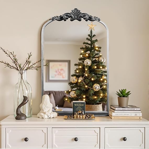 Gold Arch Baroque Mirror with Shelf 20x32