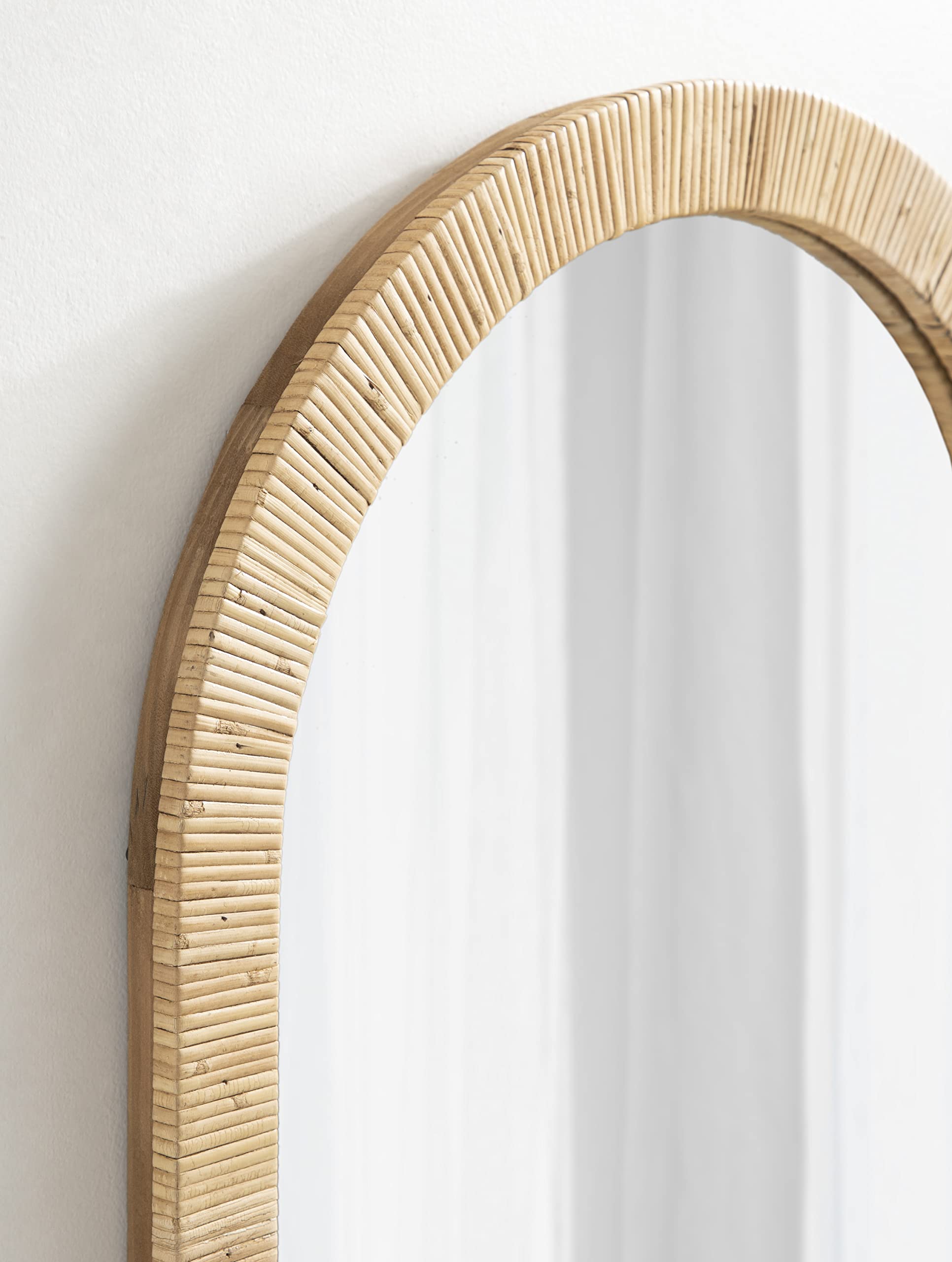 Rahfy Boho Arch Rattan Mirror, Natural Wood, Decorative Wooden Mirror