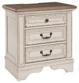 Realyn French Country 3 Drawer Nightstand with Electrical Outlets & USB Ports