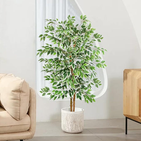 6ft Artificial Tree Ficus, Tall Faux Trees Indoor with Natural Trunk