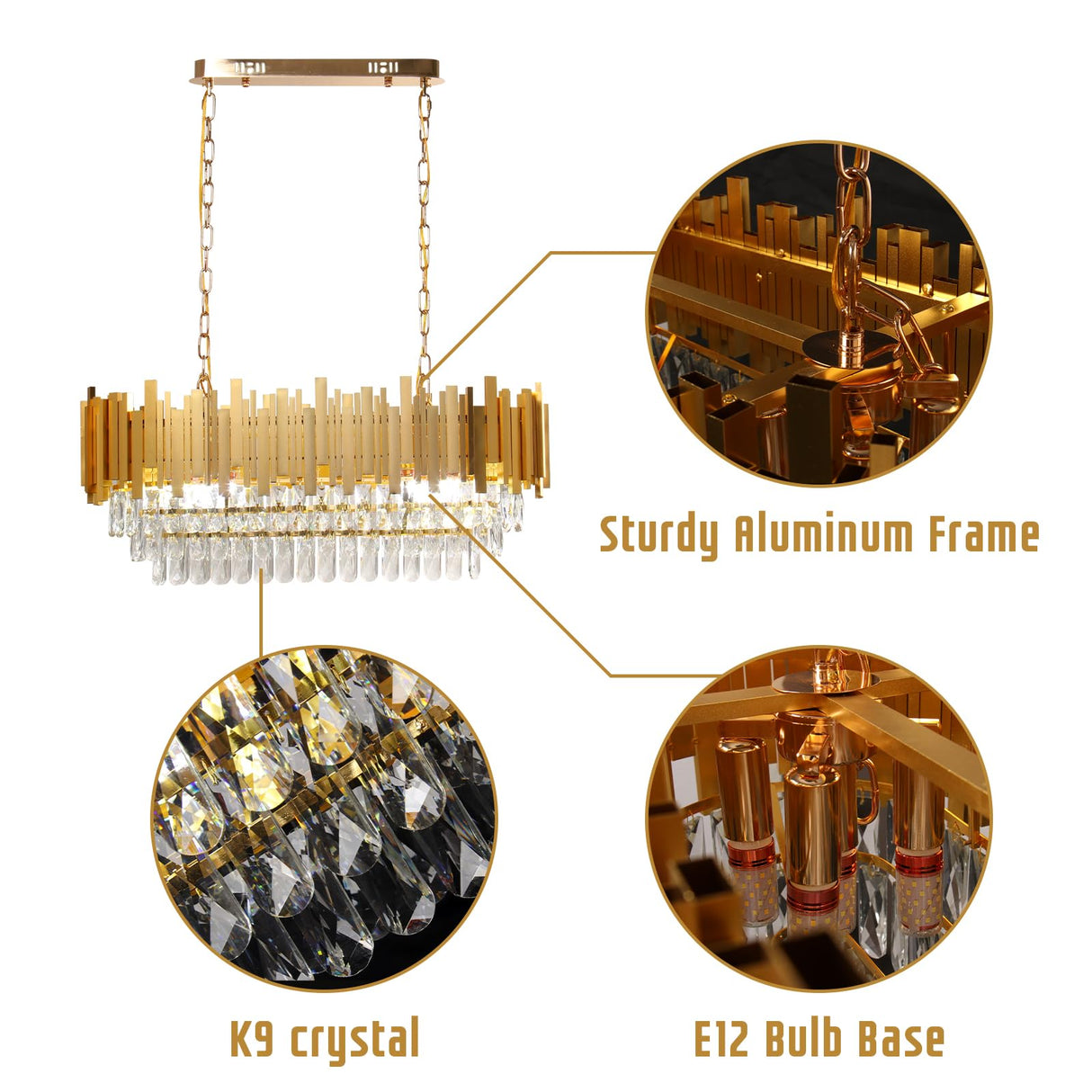 Modern Crystal Chandeliers 3-Tier Gold Crystal Chandeliers Oval Pendant Light Brass