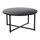 Jamestown Round Coffee Table Black Oak Wood Grain and Black Metal