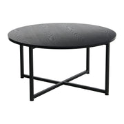 Jamestown Round Coffee Table Black Oak Wood Grain and Black Metal