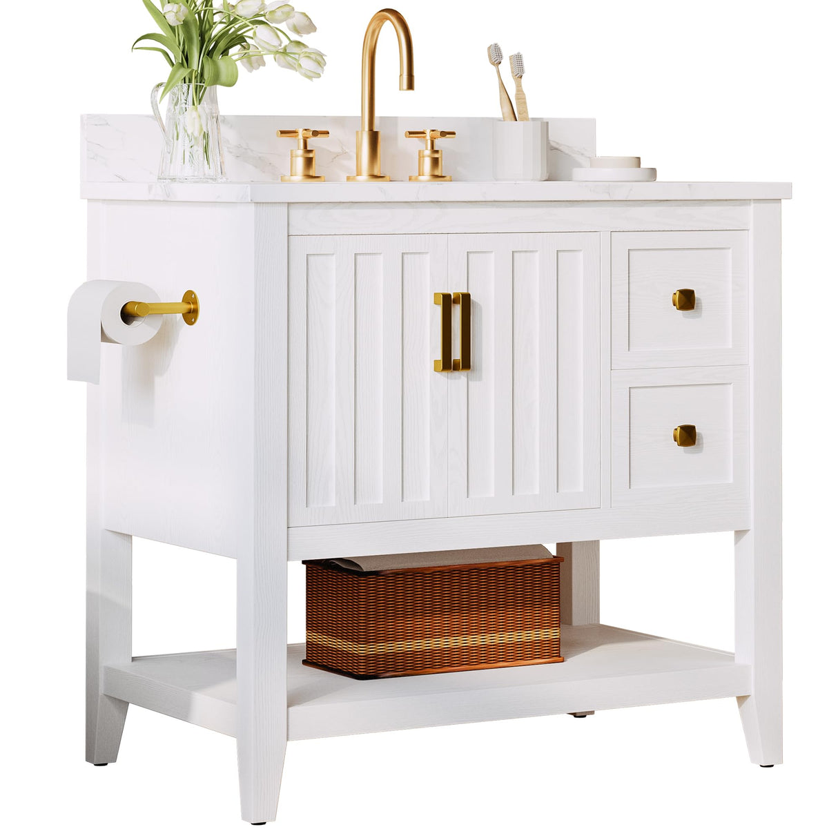 Bathroom Vanity with Sink, 30" Bathroom Cabinet with 2 Drawers and Storage