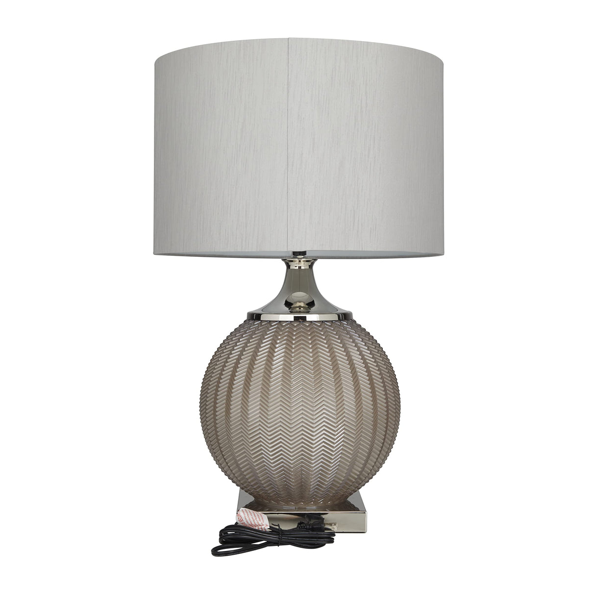 Glass Room Table Lamp Accent Lamp with Chevron Pattern, Lamp 17" x 17" x 27", Gray