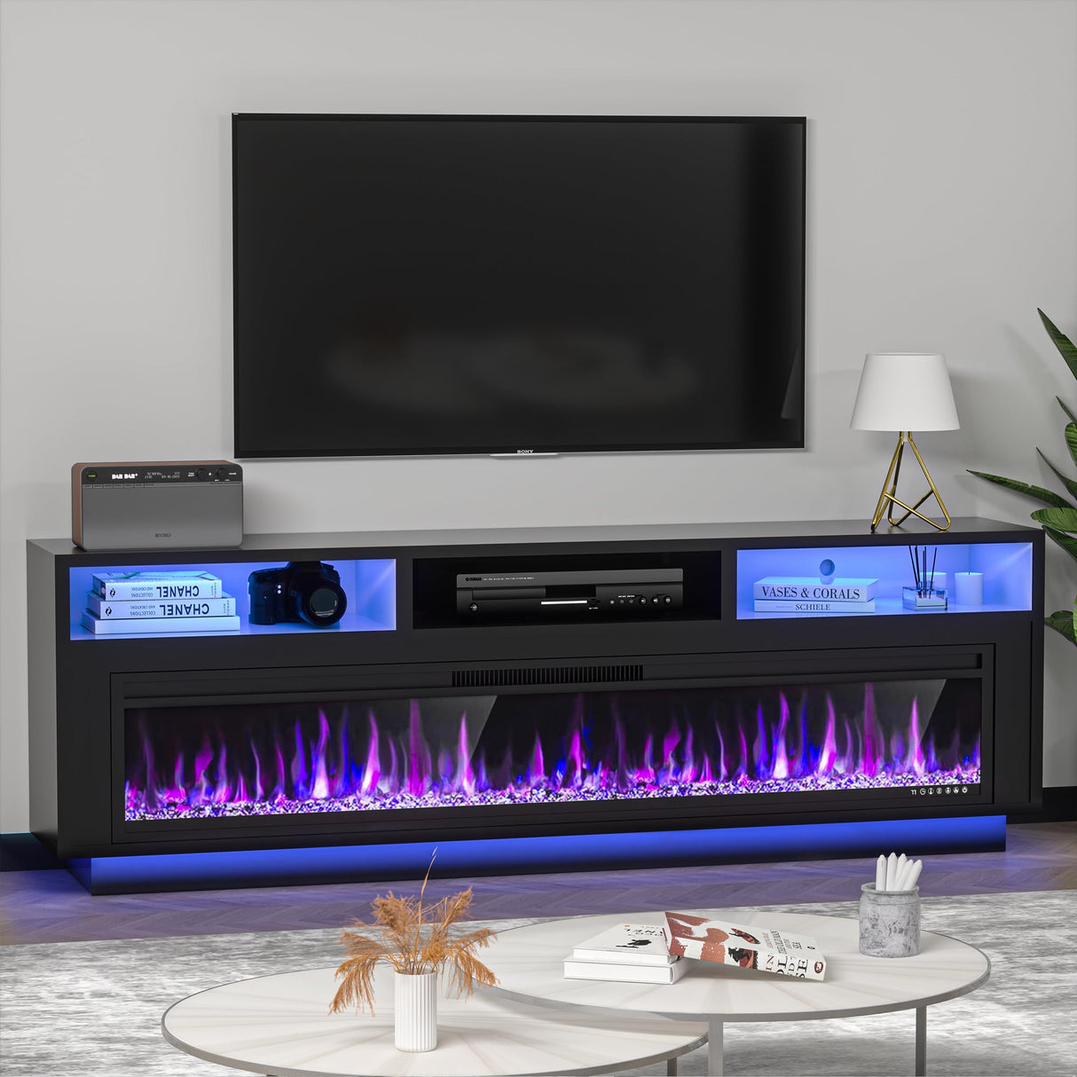 58" Fireplace TV Stand for TVs Up to 65" with 52" Electric Fireplace, TV Console