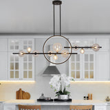 54" Kitchen Island Lighting,10-Light Chandelier with Glass Globe Shade,Black LED Dining