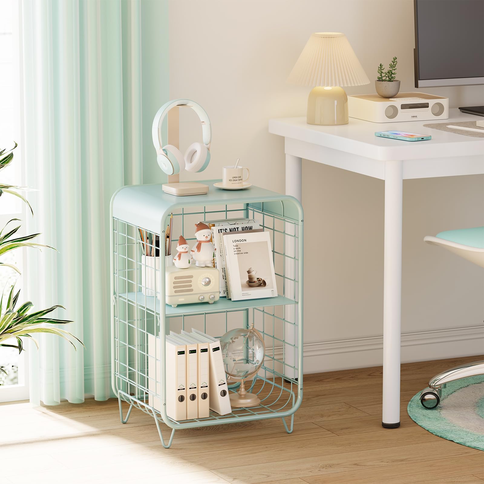 Table,Cute Nightstand,3 Tier End Table with Storage,Vintage Bedside Table,Girls Bedroom