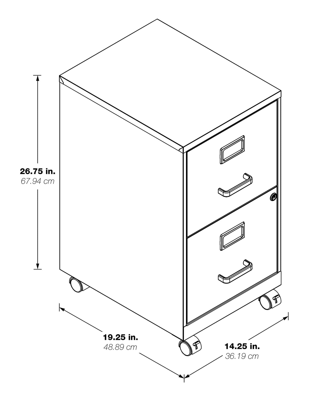 OSP Home Furnishings 2 Drawer Mobile Locking Metal File Cabinet, White