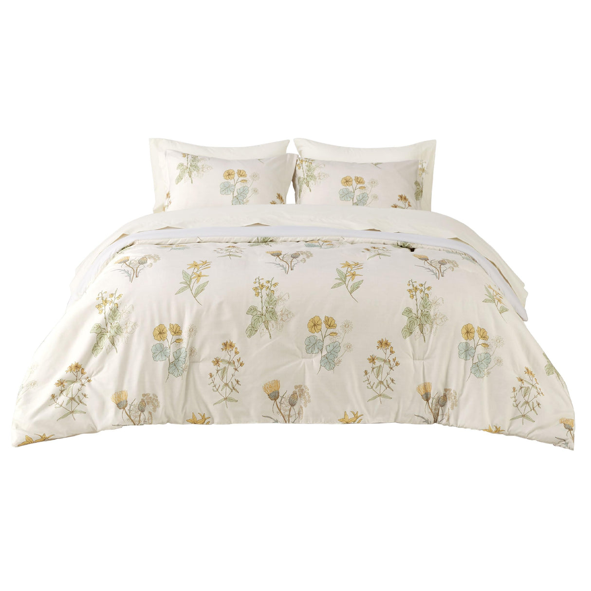 Bed in a Bag Queen Size 7 Pieces - 100% Cotton Sheet and Polyester Bedding Comforter