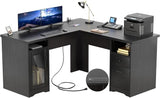 L Shaped Office Desk with Drawer, 60 Inch Computer Desk with Power