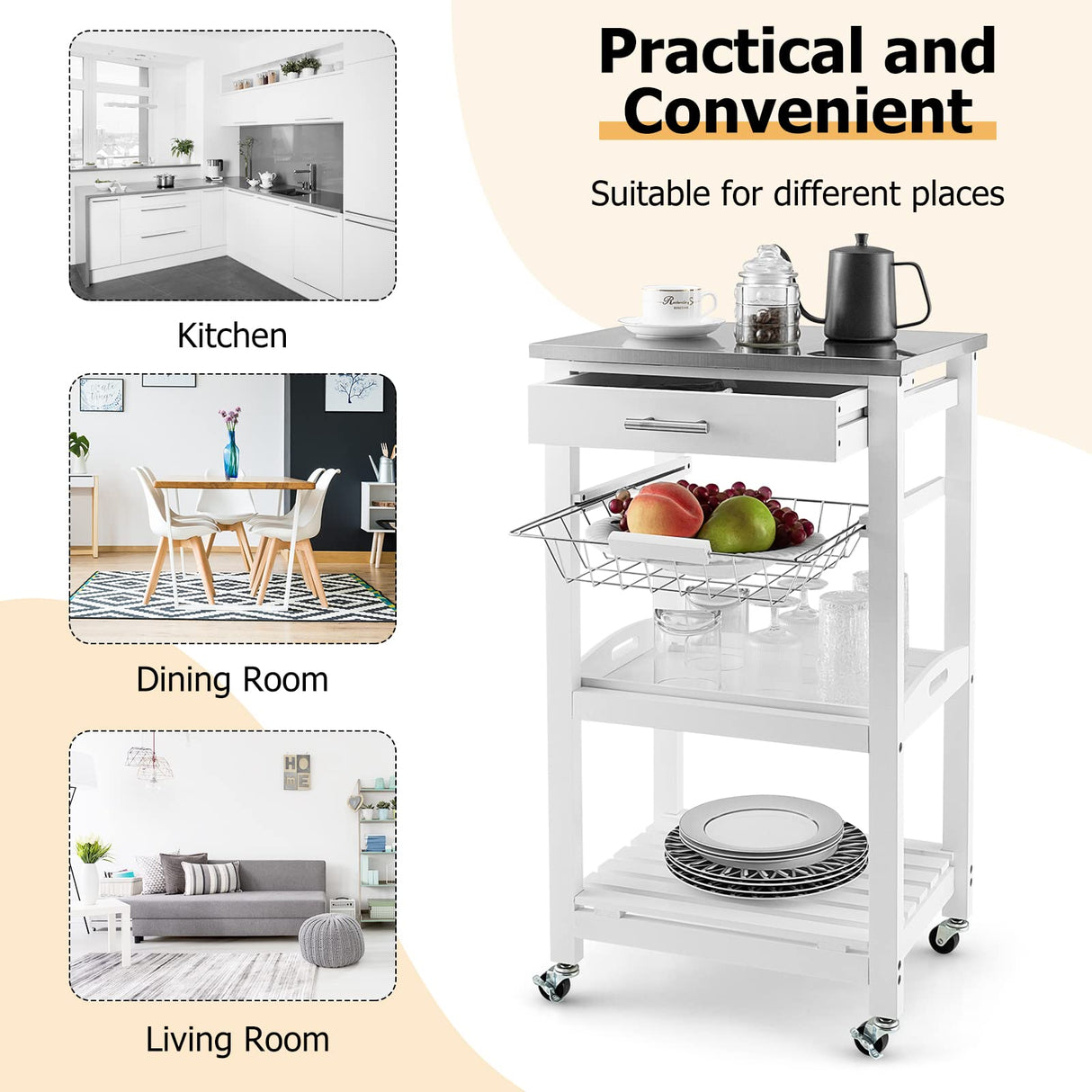 Kitchen Island Cart with Drawer, Rolling Kitchen Cart on Wheels