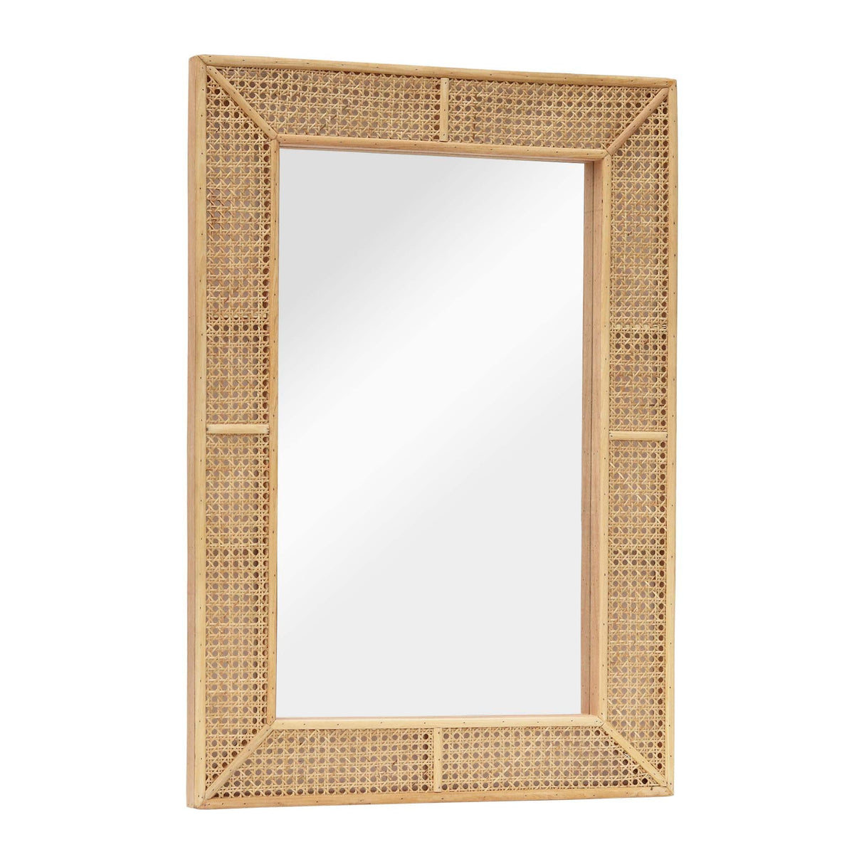 Wooden and Rattan Mirrors, Boho Rectangle Wall Mirror for Living Room