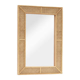 Wooden and Rattan Mirrors, Boho Rectangle Wall Mirror for Living Room