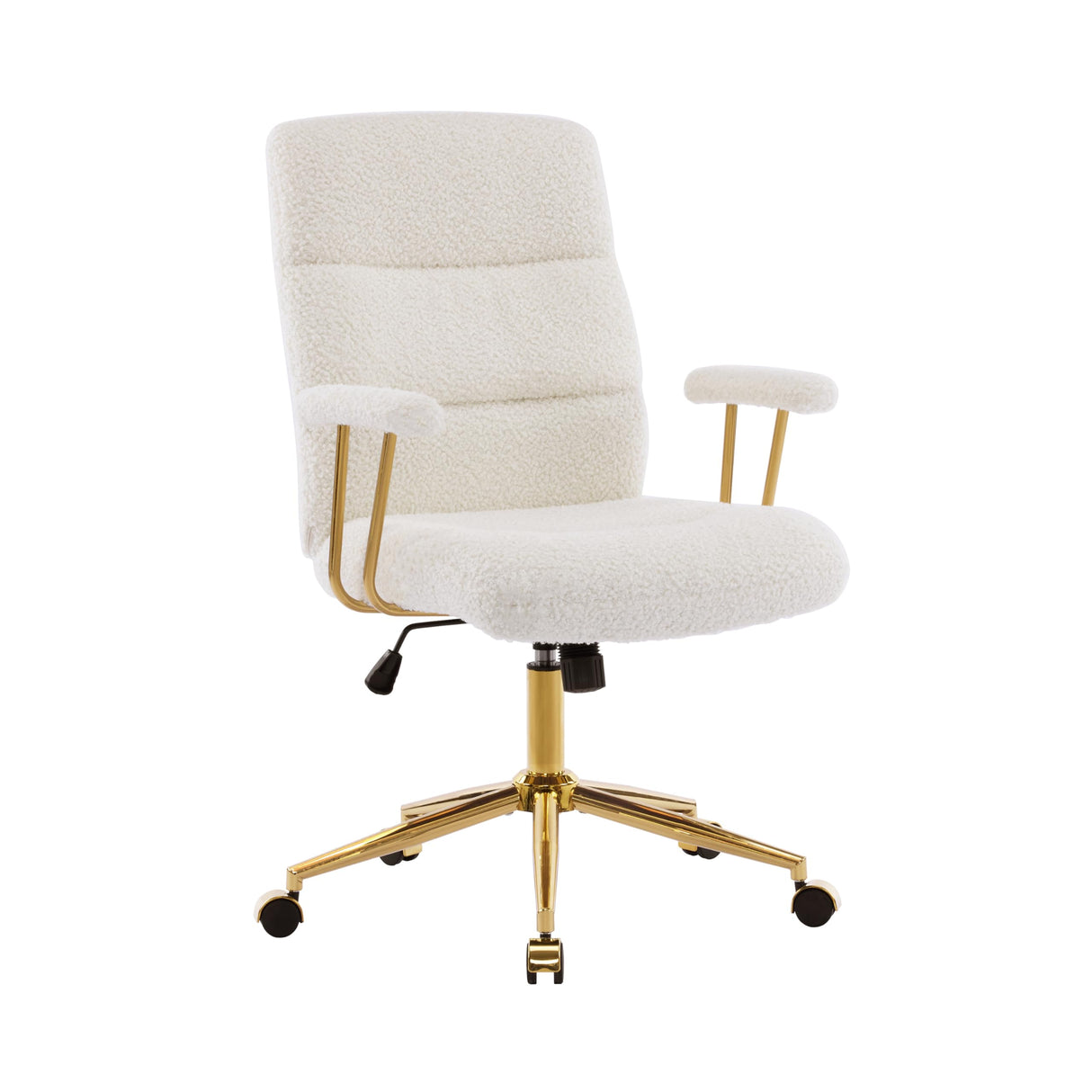 White Boucle Office Chair with Gold Base - Height Adjustable Desk Chair
