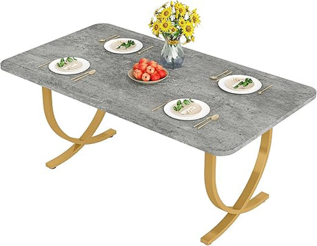 Dining Room Table, Kitchen Table with Faux Marble Table Top and Gold Metal Legs