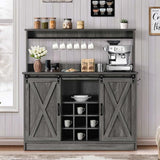 Farmhouse Coffee Bar Cabinet, 47'' Kitchen Coffee Bar with 6 Hooks, Coffee Bar Station