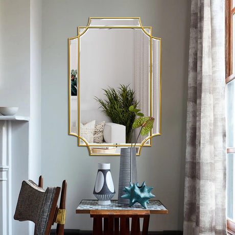 Gold Beveled Mirror - Wall Mirrors Decorative 20"x30" Scalloped Mirror Modern