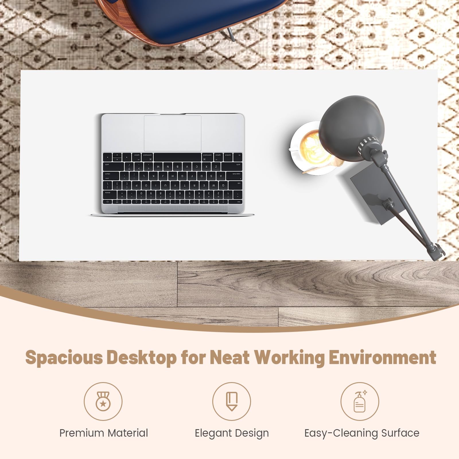 White Desk with 3 Drawers, Wooden Home Office Desk PC Laptop Notebook Desk