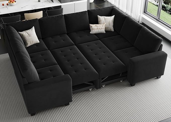 Modular Sectional Sleeper Sofa with Pull Out Couch Bed Oversized U Shaped Sectional