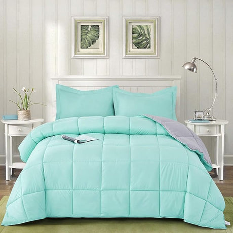 3pc Prewashed Green Queen Size Comforter Duvet Insert - All Season Quilted Down Alternative Comforter