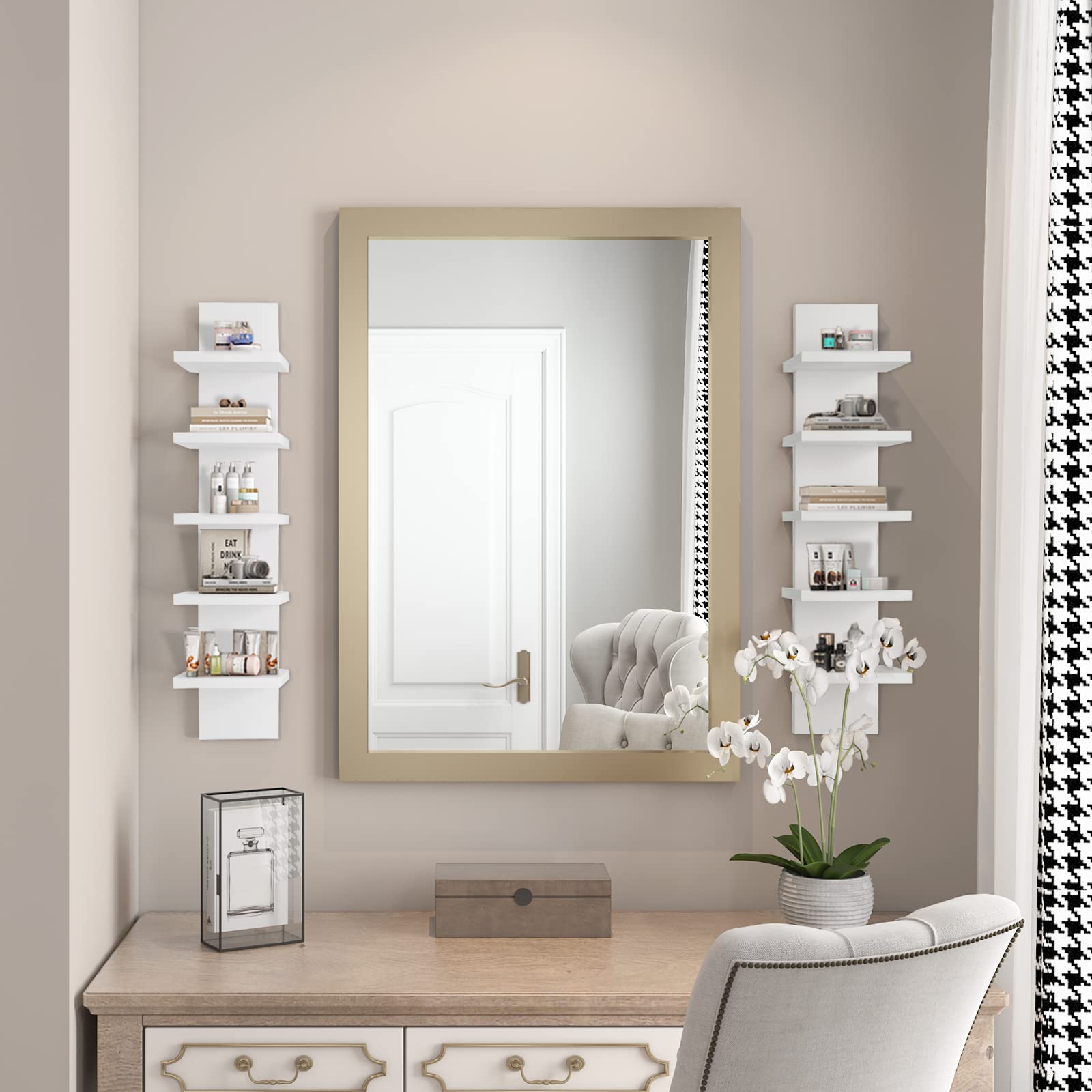 5 Tier Wall Shelf Unit,White Vertical Floating Shelf-Narrow Decorative Wall Mount Modern