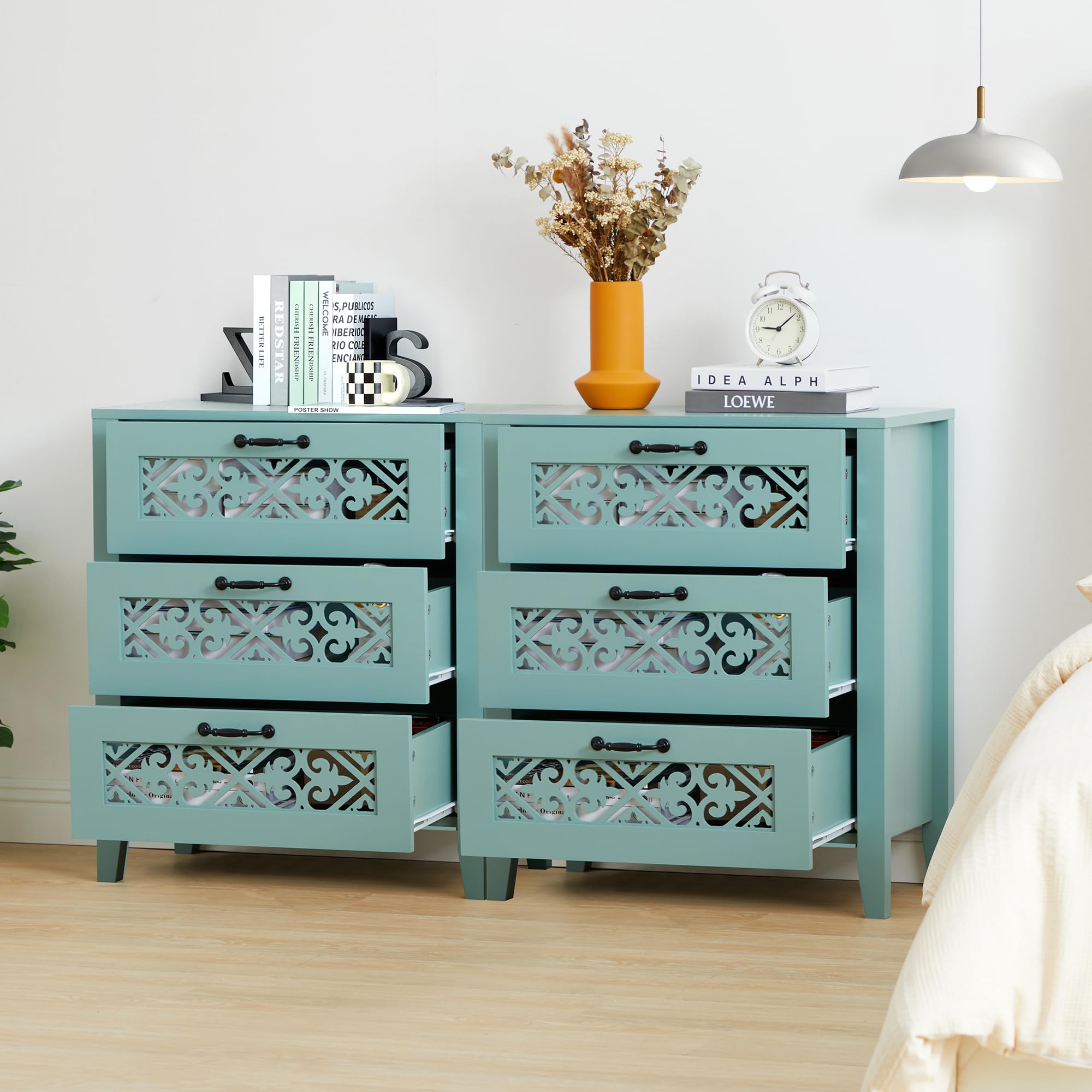 3 Drawers Dresser with Hollow Carving Decoration, Modern Chest of Drawers