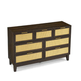 Dresser for Bedroom, Rattan Dresser with 7 Drawers, Wide Boho&Farmhouse Chest of