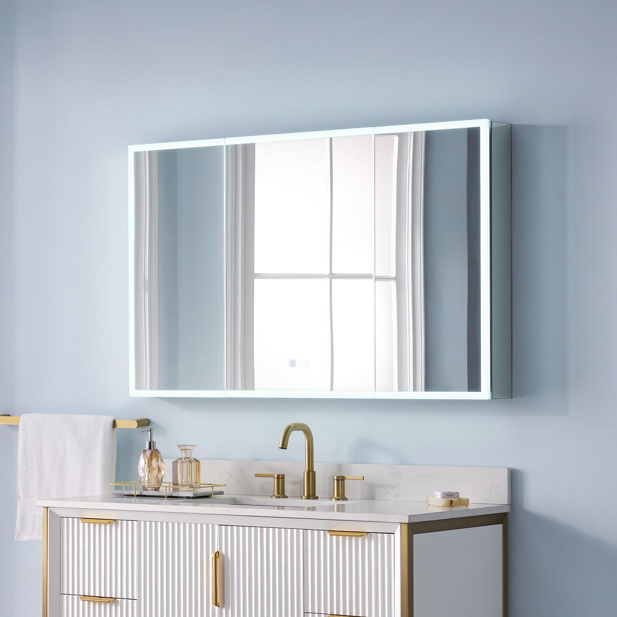 48" X 30" LED Mirrored Bathroom Cabinet with 3X Magnification Makeup Mirror