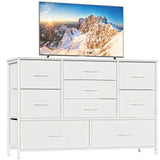 White Dresser with 9 Large Drawers for 55'' Long TV Stand Entertainment Center