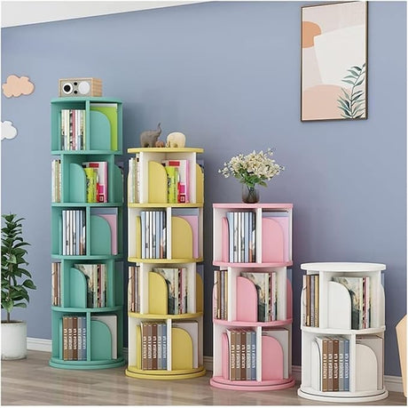 Vertical Bookshelf 4 Tier 360 Revolving Storage Rack, Creative Rotating Bookshelf- Spinning Small Bookcase Great for Bedroom Living Room (Color : Light Green, Size : 50 * 129cm)