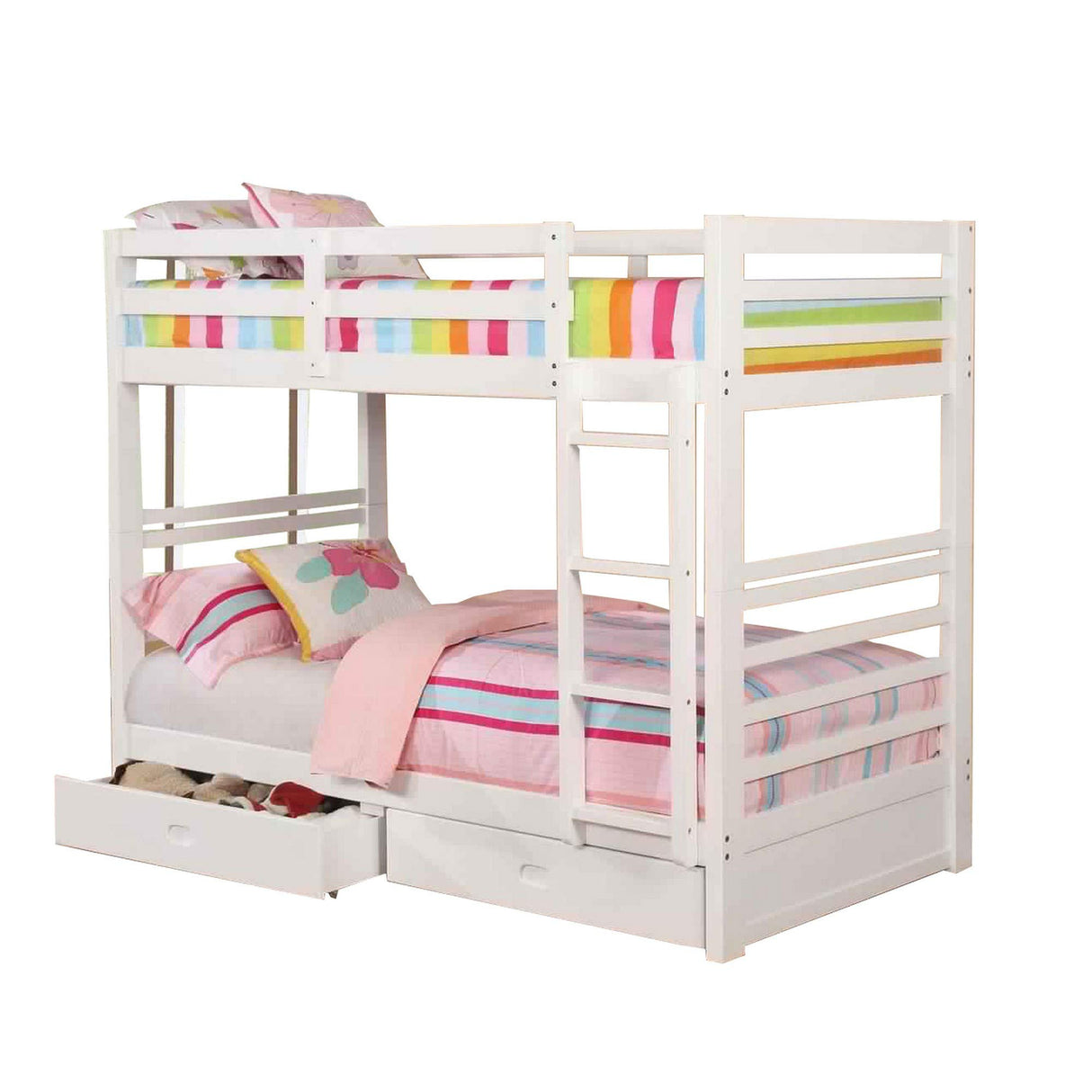 Bed with Attached Ladder and Drawers, White