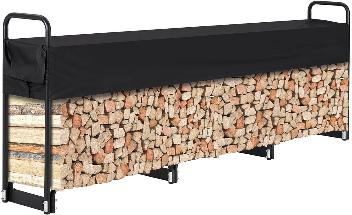 12 Ft Firewood Rack Outdoor, Firewood Rack With Anti-Rust Coating and Waterproof Cover