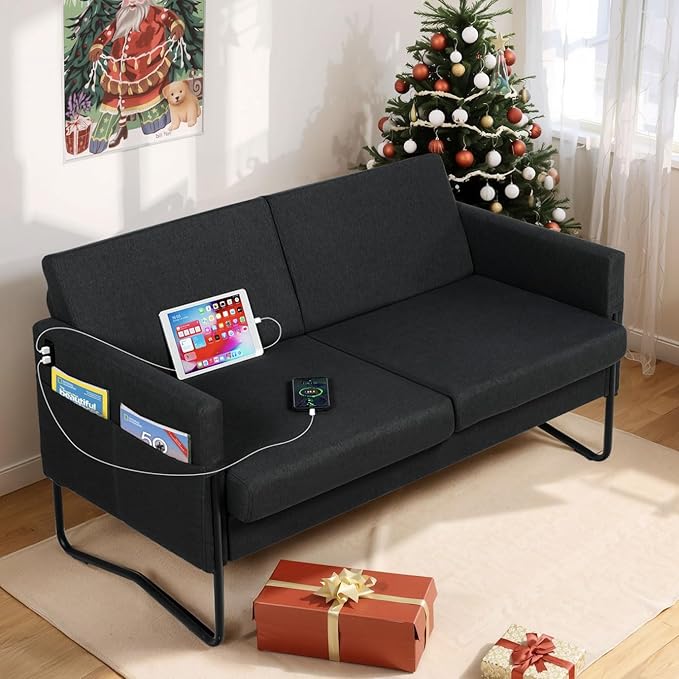 51” Small Loveseat Sofa for Small Spaces, Comfy Beige Couch with 2 USB Ports