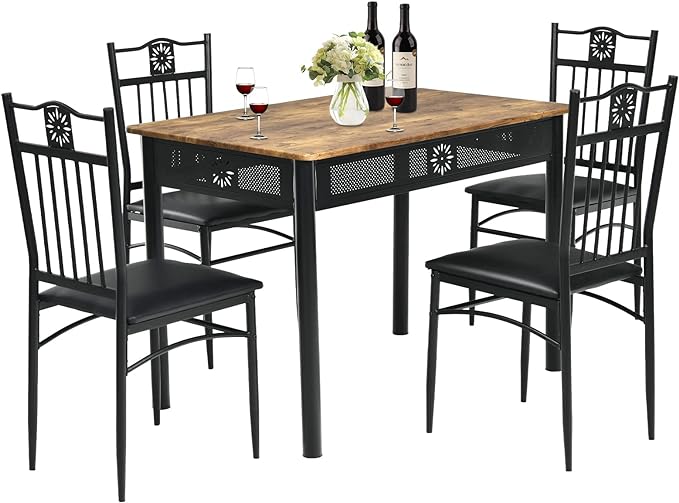 5 Pieces Dining Table Set, Modern Kitchen Table Set for 4 Person, 42” Rectangular Table w/ 4 Upholstered Chairs,