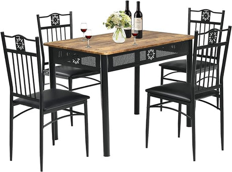 5 Pieces Dining Table Set, Modern Kitchen Table Set for 4 Person, 42” Rectangular Table w/ 4 Upholstered Chairs,