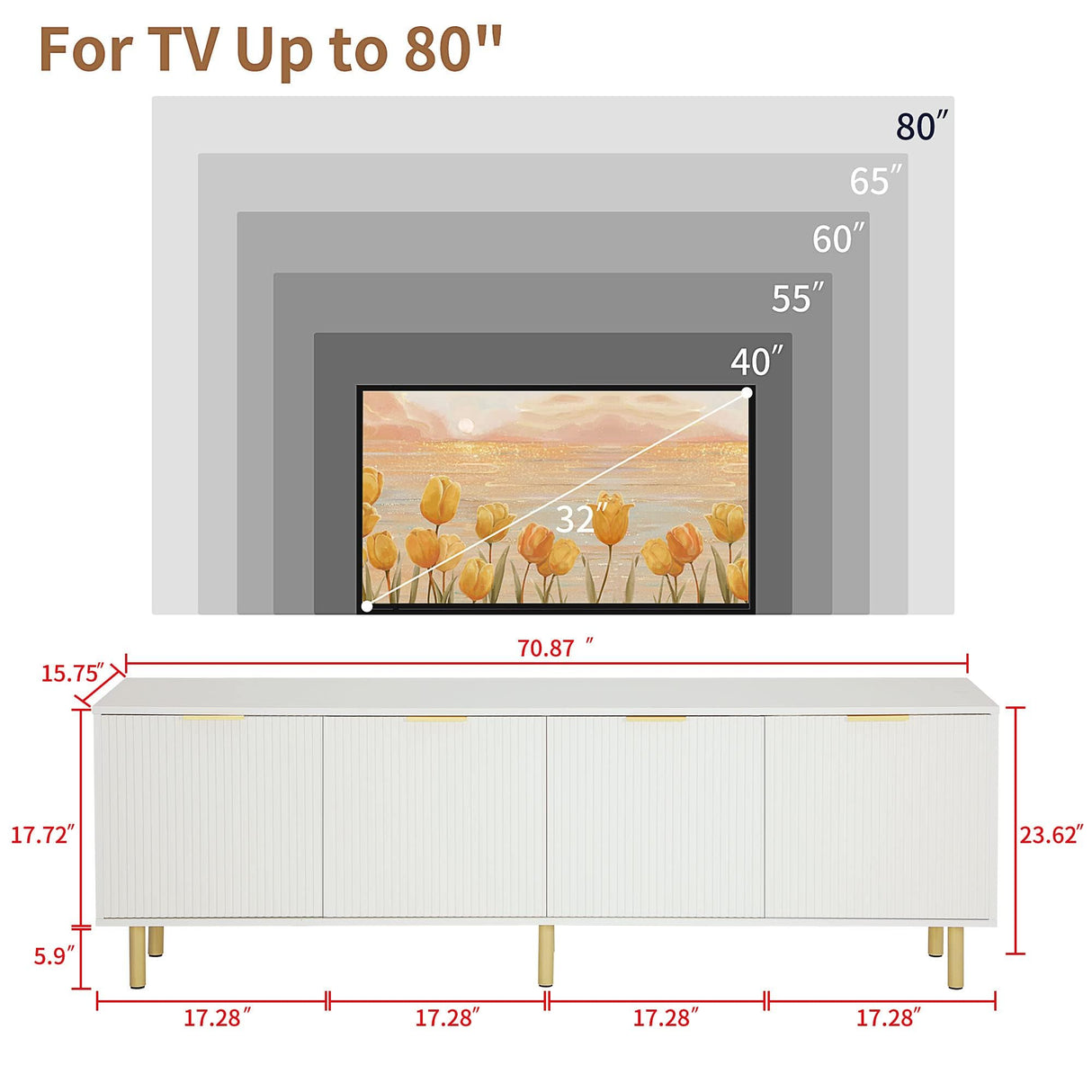 TV Stand for 80+ Inch TV, Entertainment Center with Storage Cabinets, Wood Mid Century