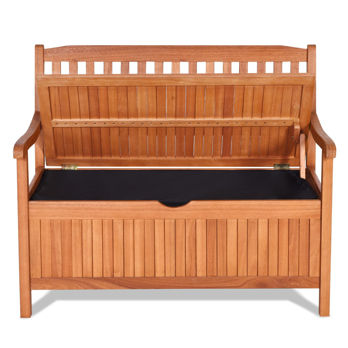 Foldable Outdoor Bench, Garden Bench w/High Back & Armrest, Acacia Wood Bench