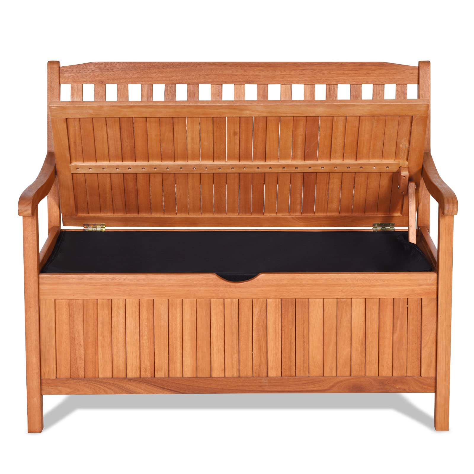 Foldable Outdoor Bench, Garden Bench w/High Back & Armrest, Acacia Wood Bench