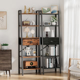 5 Tier Ladder Shelf with Drawer, Tall Bookshelf Storage Shelves, Bookcase Standing Shelf