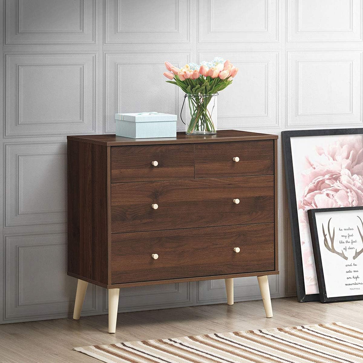 4-Drawer Dresser, Free-Standing Chest Wood Legs